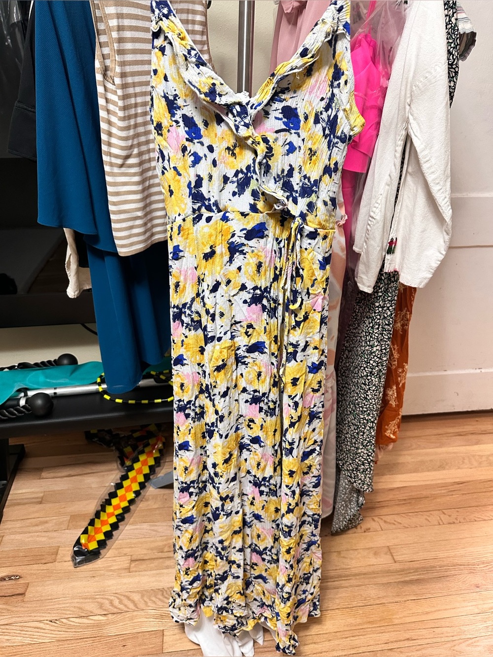 Lulu's Yellow, Navy & Pink Floral Maxi Dress
